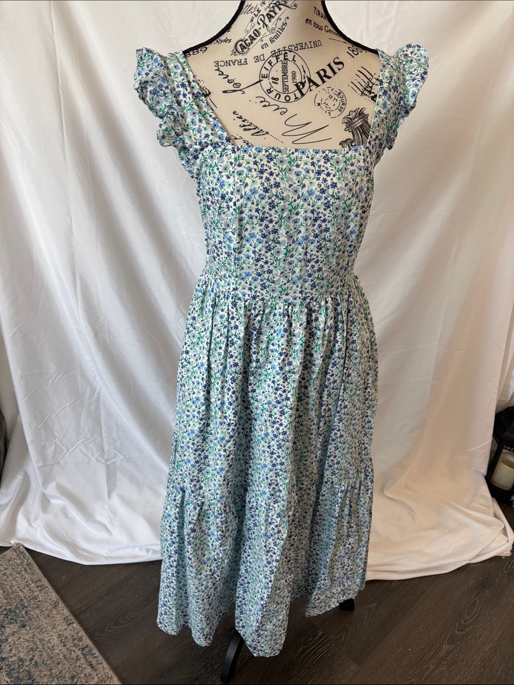 J. Crew Blue and Green Floral Maxi Dress with Ruffle Straps